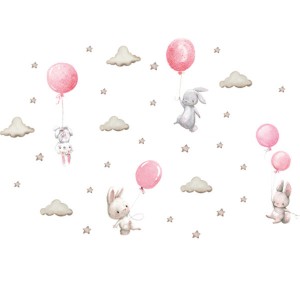 Sipo Αυτοκόλλητα Τοίχου Bunny Balloons Pink
