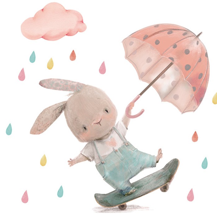 Sipo Αυτοκόλλητα Τοίχου Bunny On Skateboard