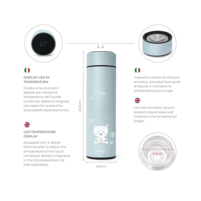 Θερμός Από Ανοξείδωτο Ατσάλι Με Ψηφιακή Ένδειξη Θερμοκρασίας 500ml 4455 Sage Green Nuvita