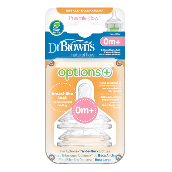 Θηλές Σιλικόνης Options+ 2τμχ για Μπιμπερό με Φαρδύ Λαιμό Επίπεδο Πρόωρα Dr Brown's