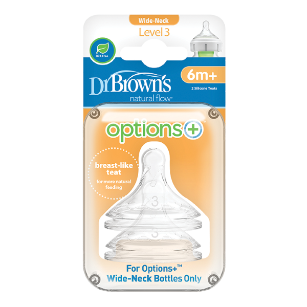 Θηλές Σιλικόνης Options+ 2τμχ για Μπιμπερό με Φαρδύ Λαιμό Επίπεδο 3 Dr Brown's