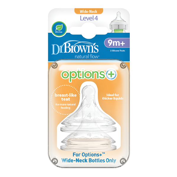 Θηλές Σιλικόνης Options+ 2τμχ για Μπιμπερό με Φαρδύ Λαιμό Επίπεδο 4 Dr Brown's