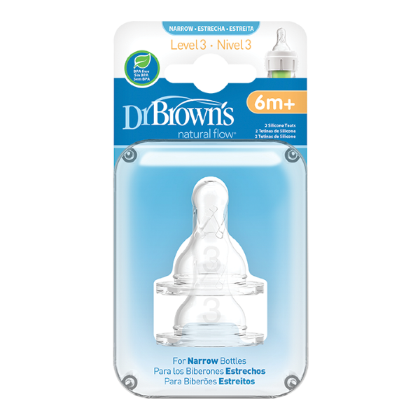 Θηλές Σιλικόνης Options+ 2τμχ Για Μπιμπερό  Με Στενό Λαιμό Επίπεδο 3 Dr Brown's