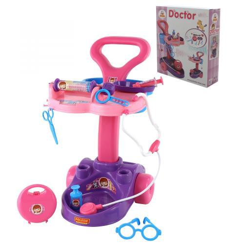 Τρόλεϊ Ιατρού με Ιατρικά Εργαλεία Ροζ Polesie 67937