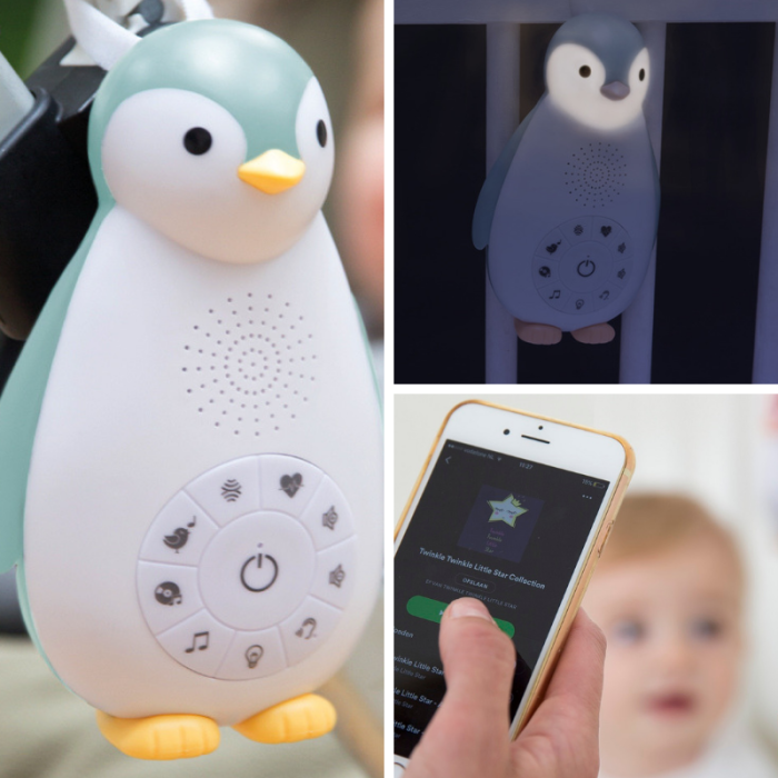 ZOE Πιγκουίνος φορητή βρεφική συσκευή ύπνου Bluetooth φως νυκτός χτύπο καρδιάς λευκοί ήχοι ZAZU BLUE